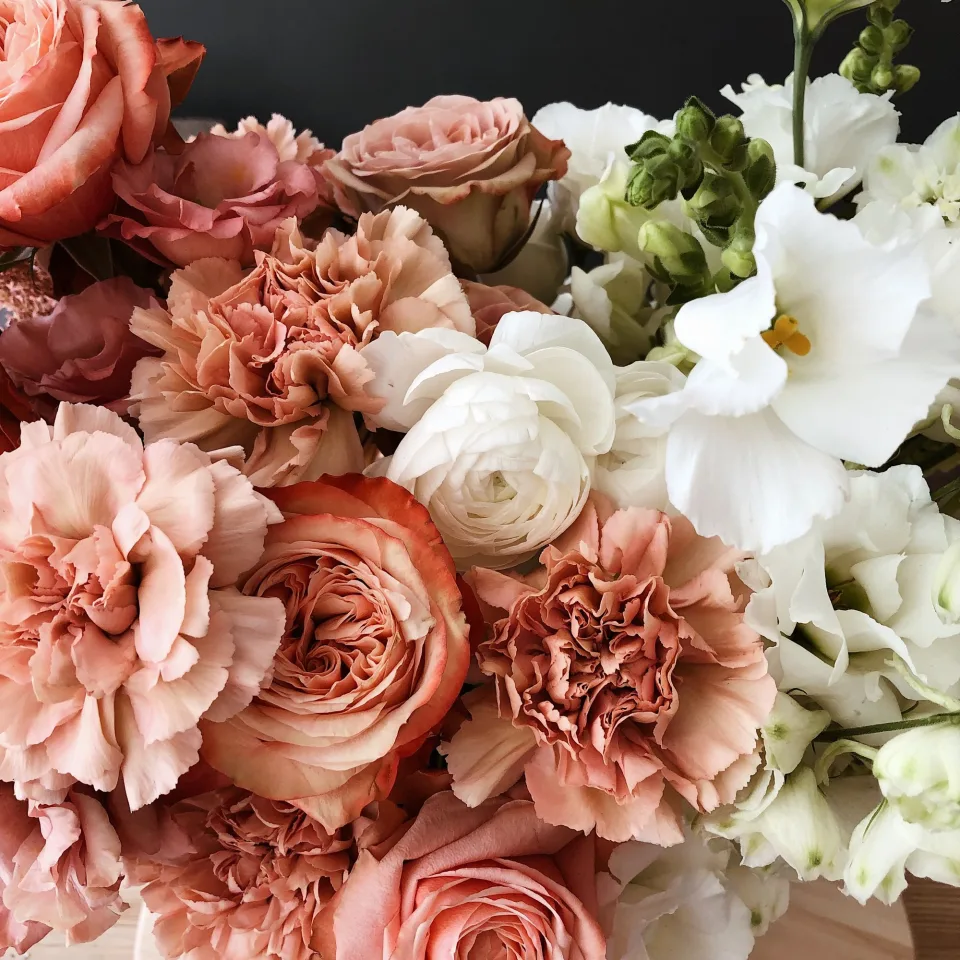 Peach and white garden flowers